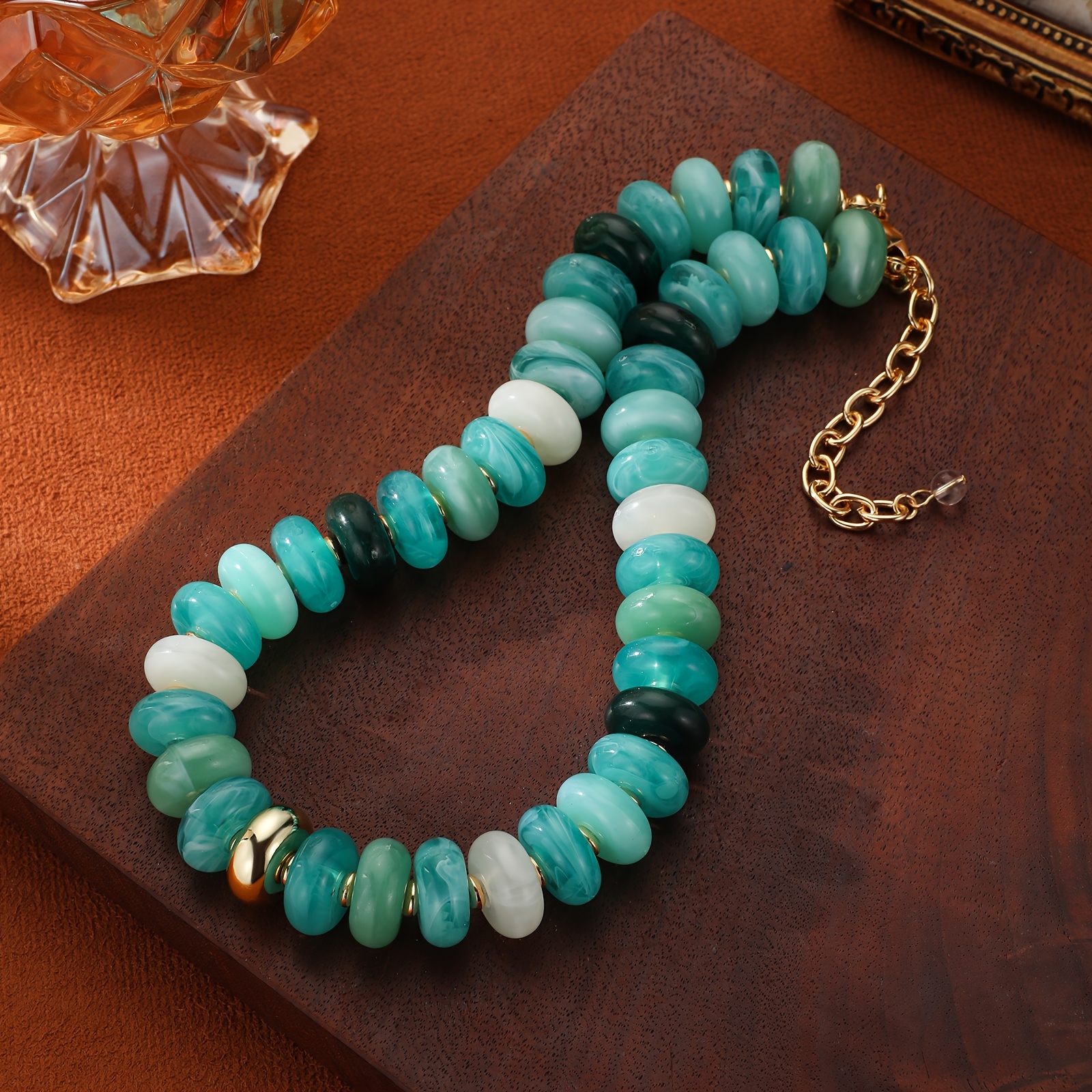 2D Flat Multicolor Marbled Resin Disc Choker Necklace, Boho Style